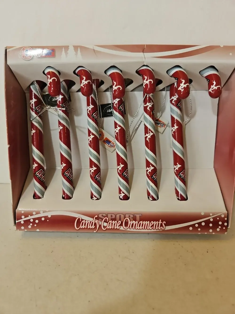 University Of Alabama Set Of 6 Candy Cane Christmas Ornaments NEW Boxed Set